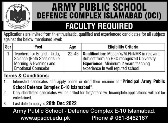 APS Jobs 2022 | Army Public School Headquarters Announced Latest Hiring