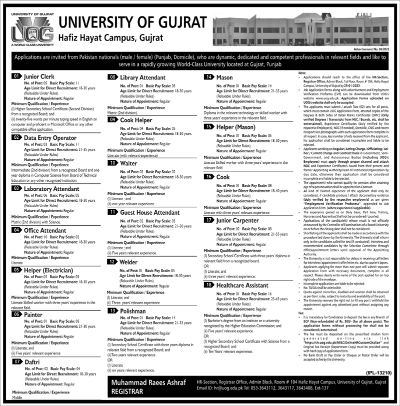 UOG Jobs 2023 | University of Gujrat Headquarters Announced Latest Recruitments