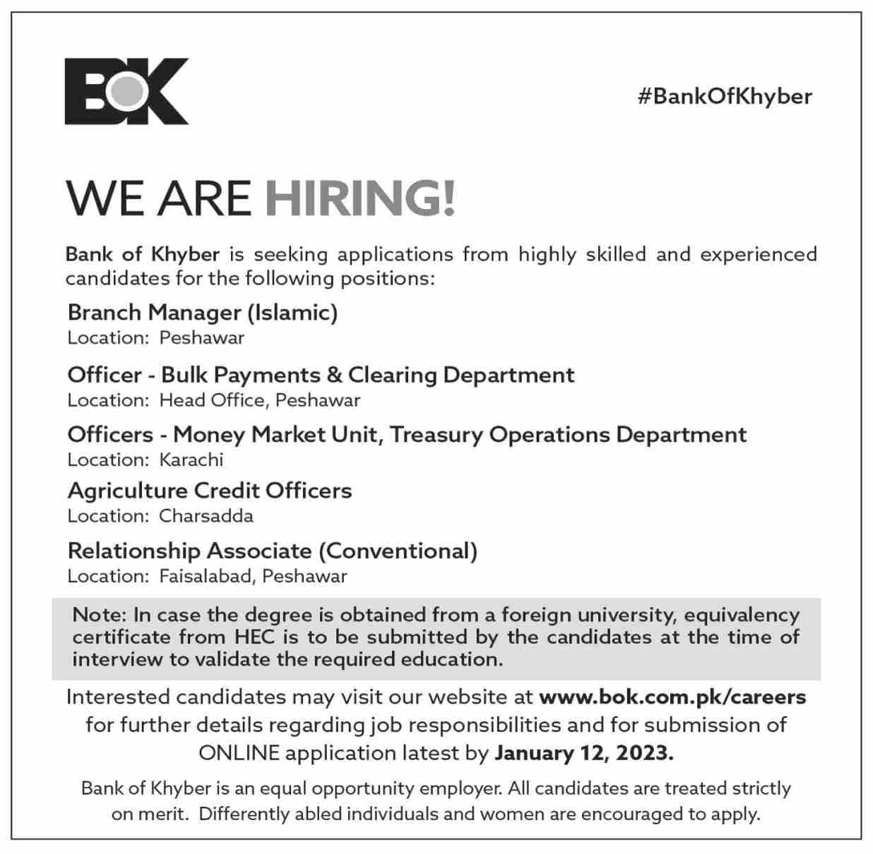 BOK Jobs 2023 | The Bank of Khyber Headquarters Announced Latest Recruitments