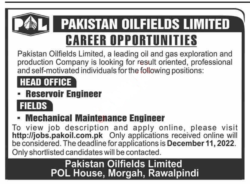 POL Jobs 2022 | Pakistan Oilfield Limited Headquarters Announced Latest Hiring