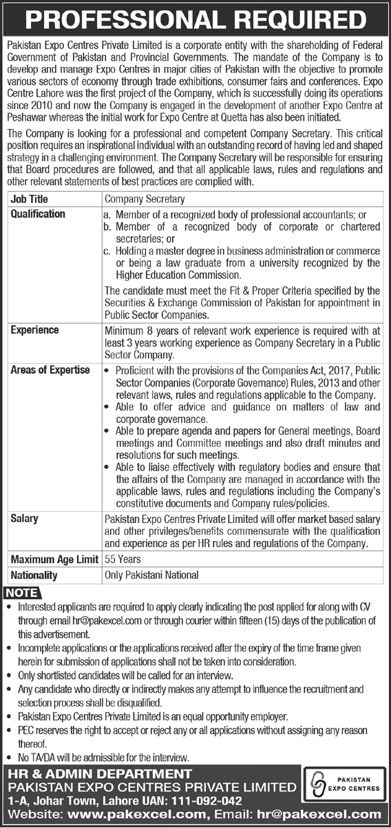 Pakistan Expo Centers Jobs 2023 | Pakistan Expo Centres Pvt Headquarters Announced Latest Recruitments
