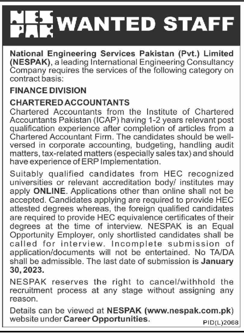 Latest NESPAK Jobs 2023 | National Engineering Services Pakistan Headquarters Announced Latest Recruitments