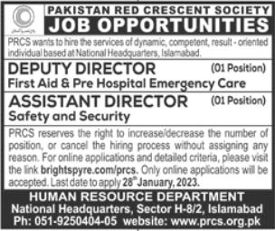 Latest PRCS Jobs 2023 | Pakistan Red Crescent Society Headquarters Announced Latest Recruitments