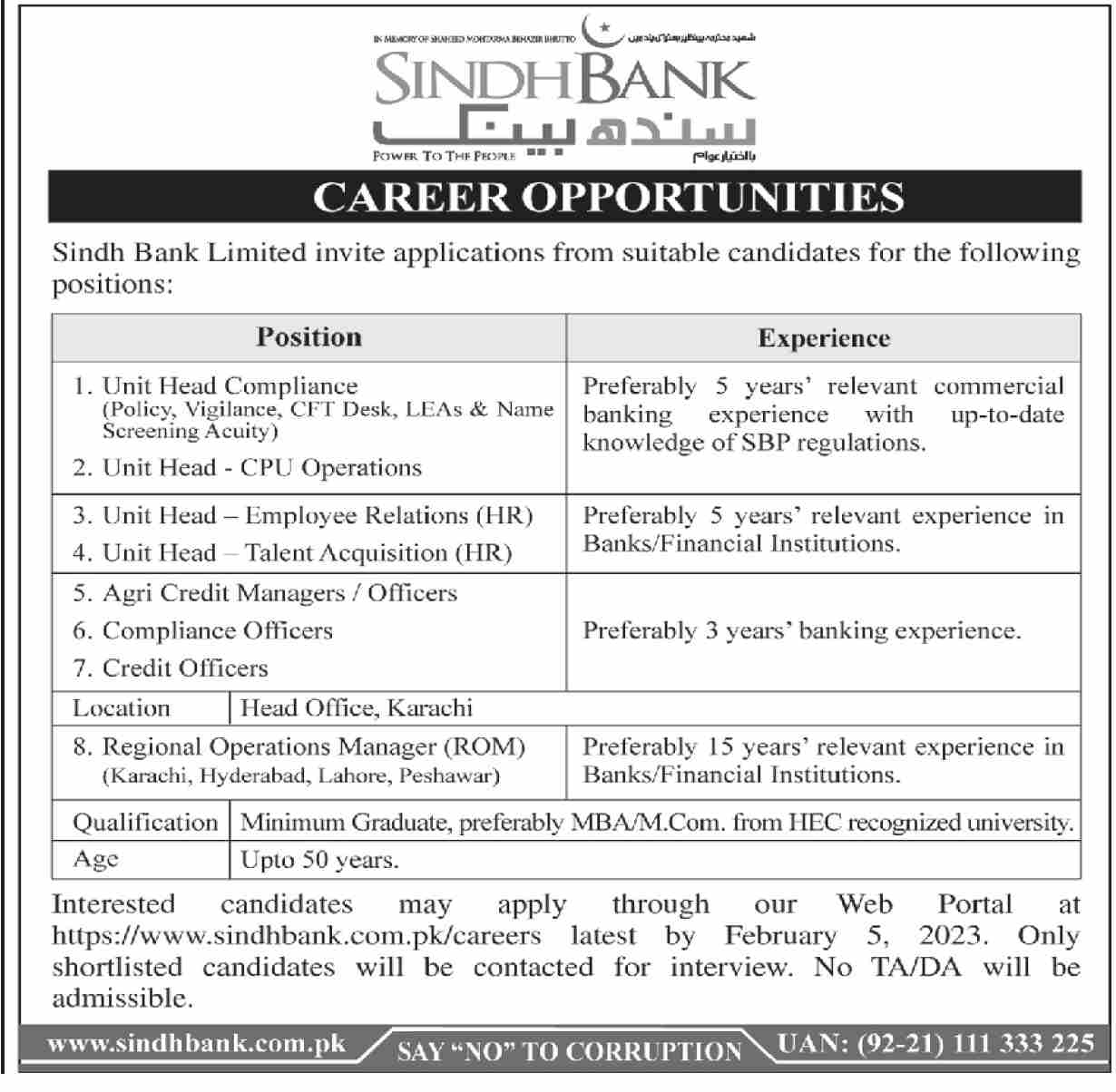 Latest Sindh Bank Jobs 2023 | Sindh Bank Limited Headquarters Announced Latest Recruitments