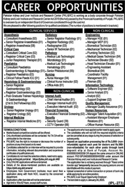 Latest PKLI Jobs 2023 | Pakistan Kidney And Liver Institute And Research Centre Headquarters Announced Latest Recruitments