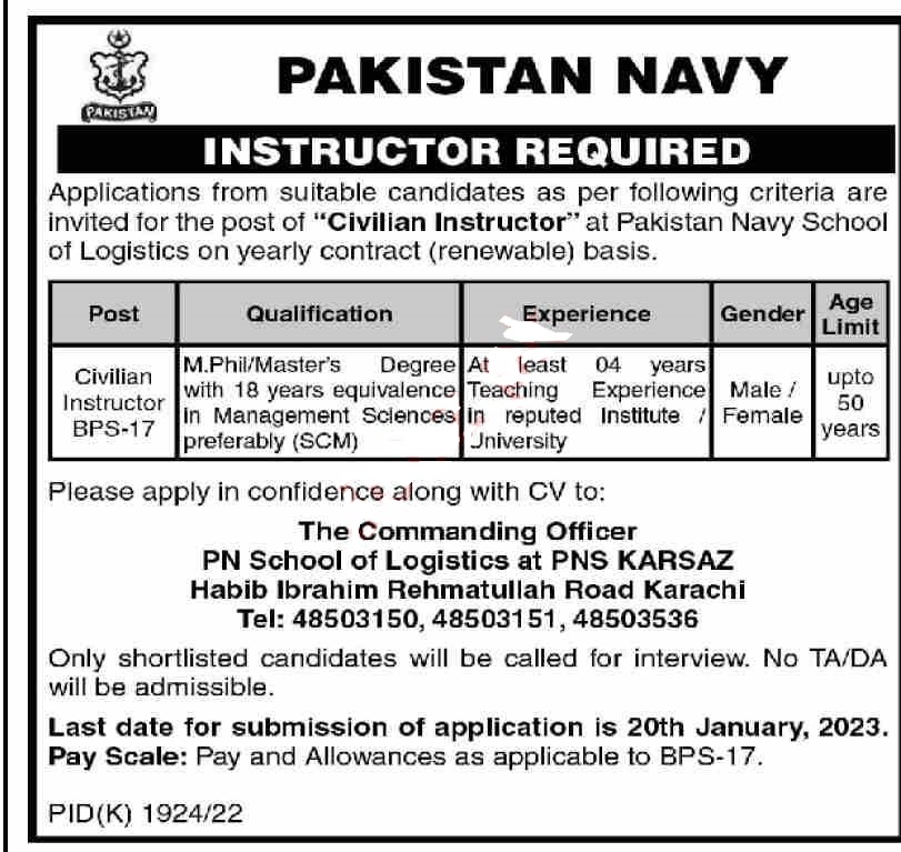 Latest Pakistan Navy Jobs 2023 | Latest Pakistan Navy Headquarters Announced Latest Recruitments