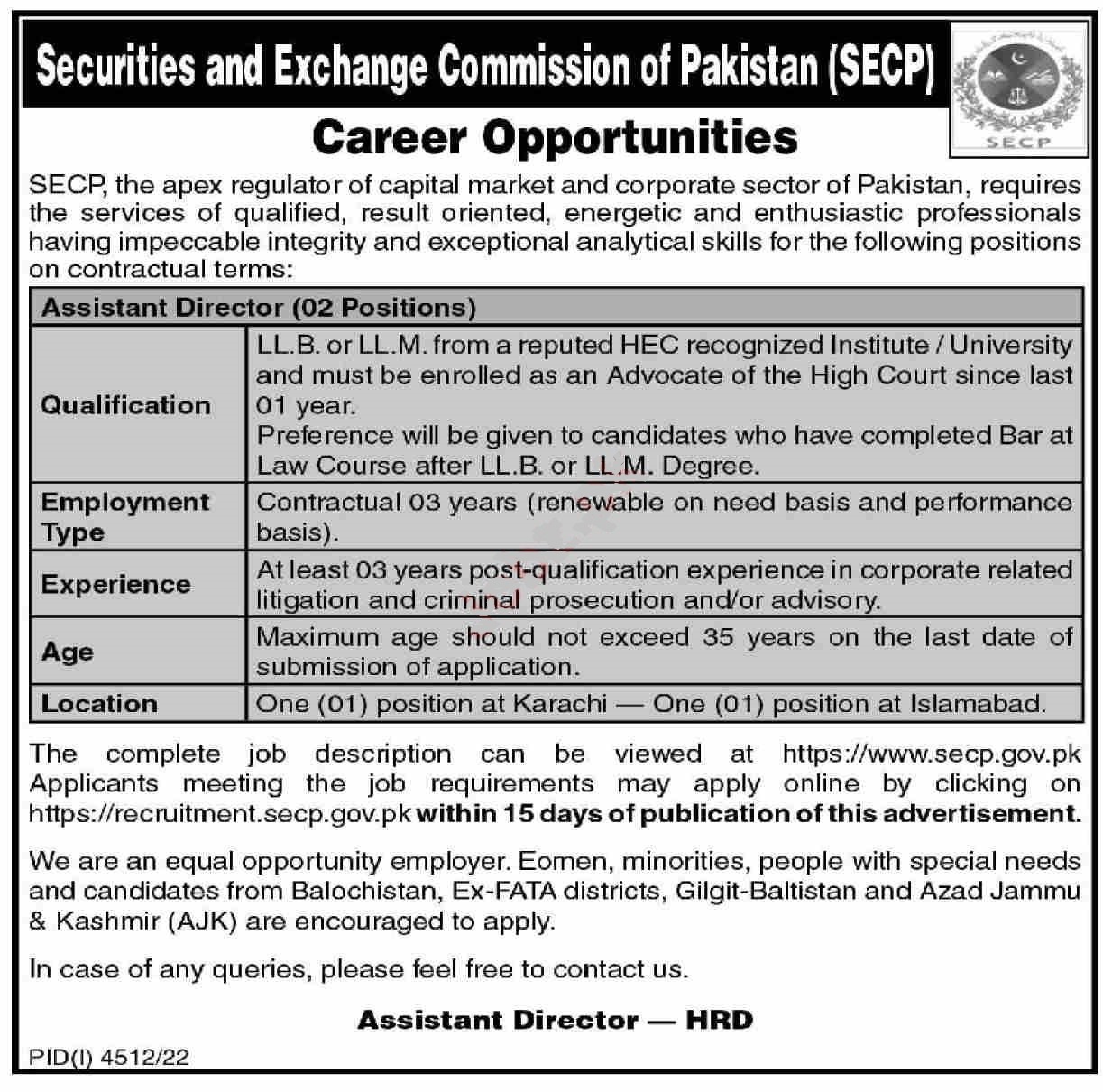 Latest Securities and Exchange Commission of Pakistan SECP Jobs 2023