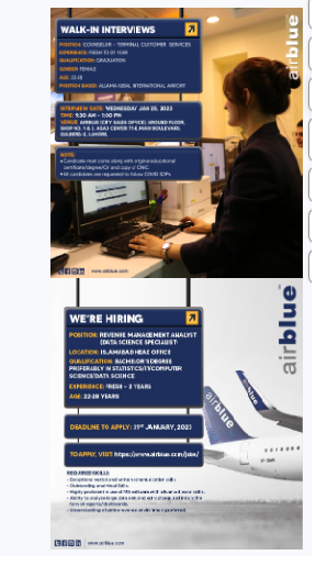 Air Blue Jobs 2023 | Air Blue Headquarters Announced Latest Hiring