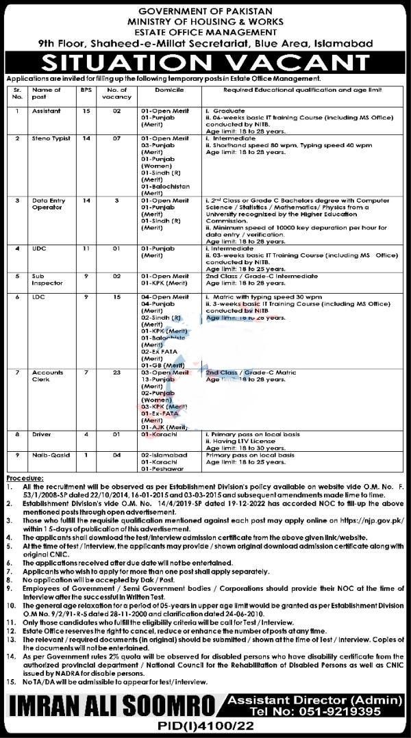  Housing Ministry Jobs 2023 | Ministry of Housing and Works Headquarters Announced Latest Recruitments