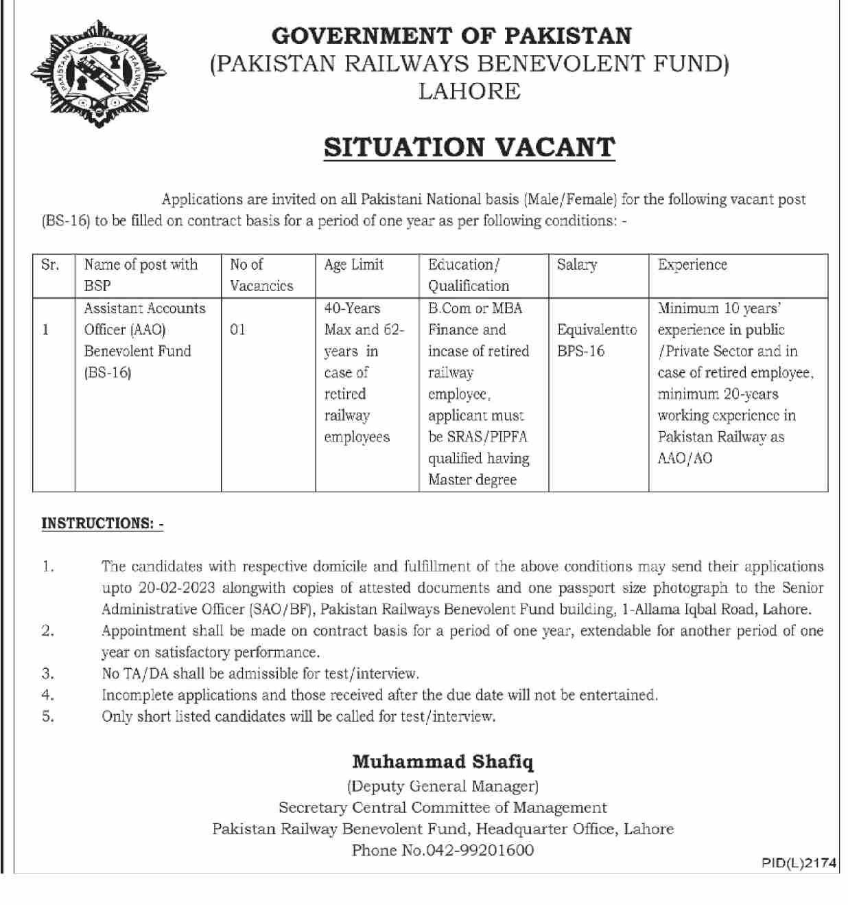 Latest Pakistan Railways Benevolent Fund Jobs 2023