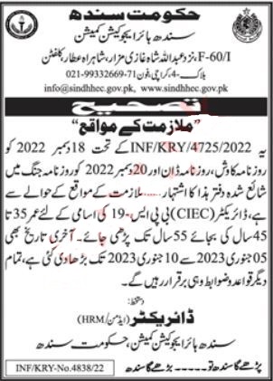Latest HEC Jobs 2023 | Sindh Higher Education Commission Headquarters Announced Latest Recruitments