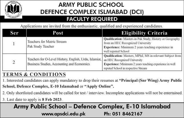 Latest Army Public School & College APS&C Jobs 2023