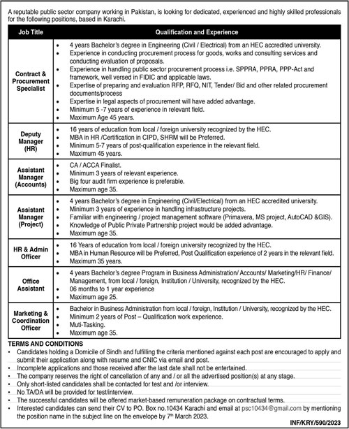 PSO Jobs 2023 | Public Sector Organization Head Office Announced Latest Recruitments