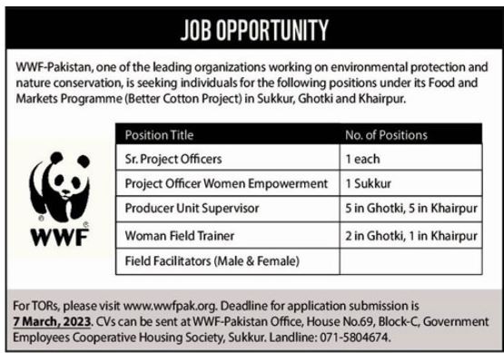 WWF Jobs 2023 | WWF Pakistan Head Office Announced Latest Recruitments