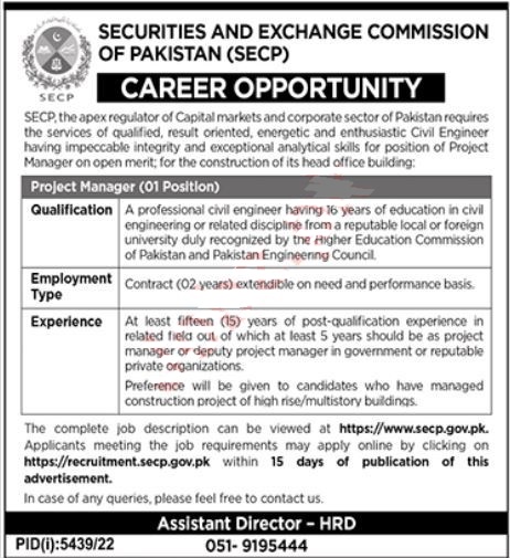 SECP Security & Exchange Commission of Pakistan Head Office Announced Latest Recruitments 2023