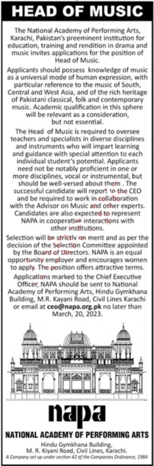 NAPA National Academy of Performing Arts Head Office Announced Latest Recruitments 2023