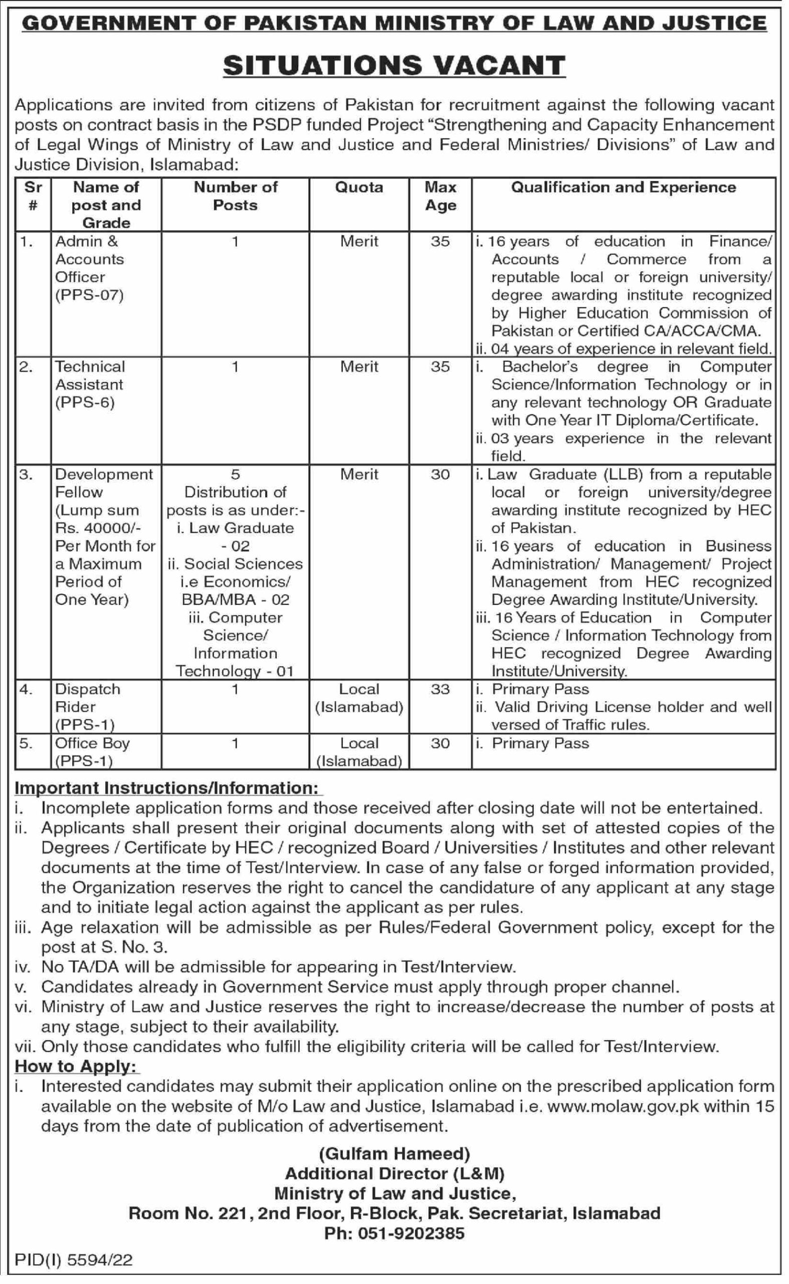 Ministry of Law & Justice Head Office Announced Latest Jobs 2023