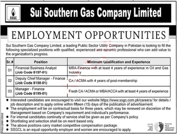 SSGC Sui Southern Gas Company Limited Latest Jobs 2023