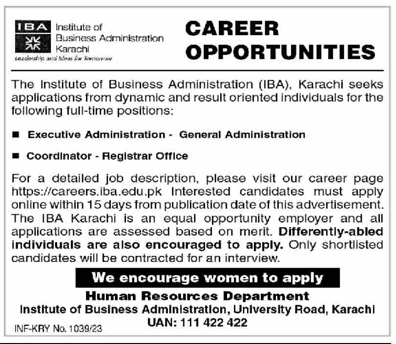 IBA Institute of Business Administration Latest Jobs 2023