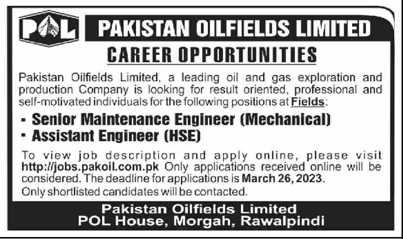 Pakistan Oilfields Limited POL Latest Jobs 2023