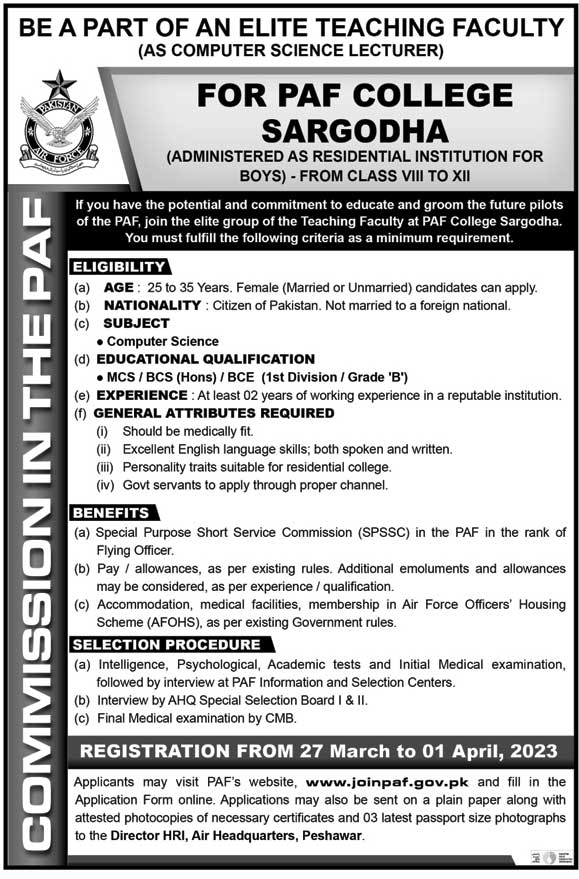 PAF Jobs 2023 | Pakistan Air Force College Head Office Announced Latest Recruitments Jobs