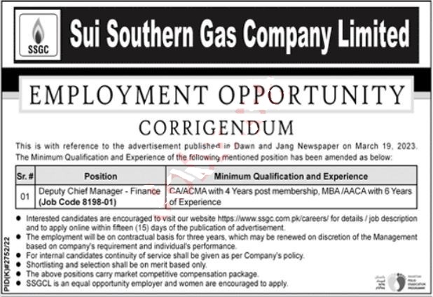 SSGC Jobs 2023 | Sui Southern Gas Company Limited Head Office Announced Latest Recruitments Jobs