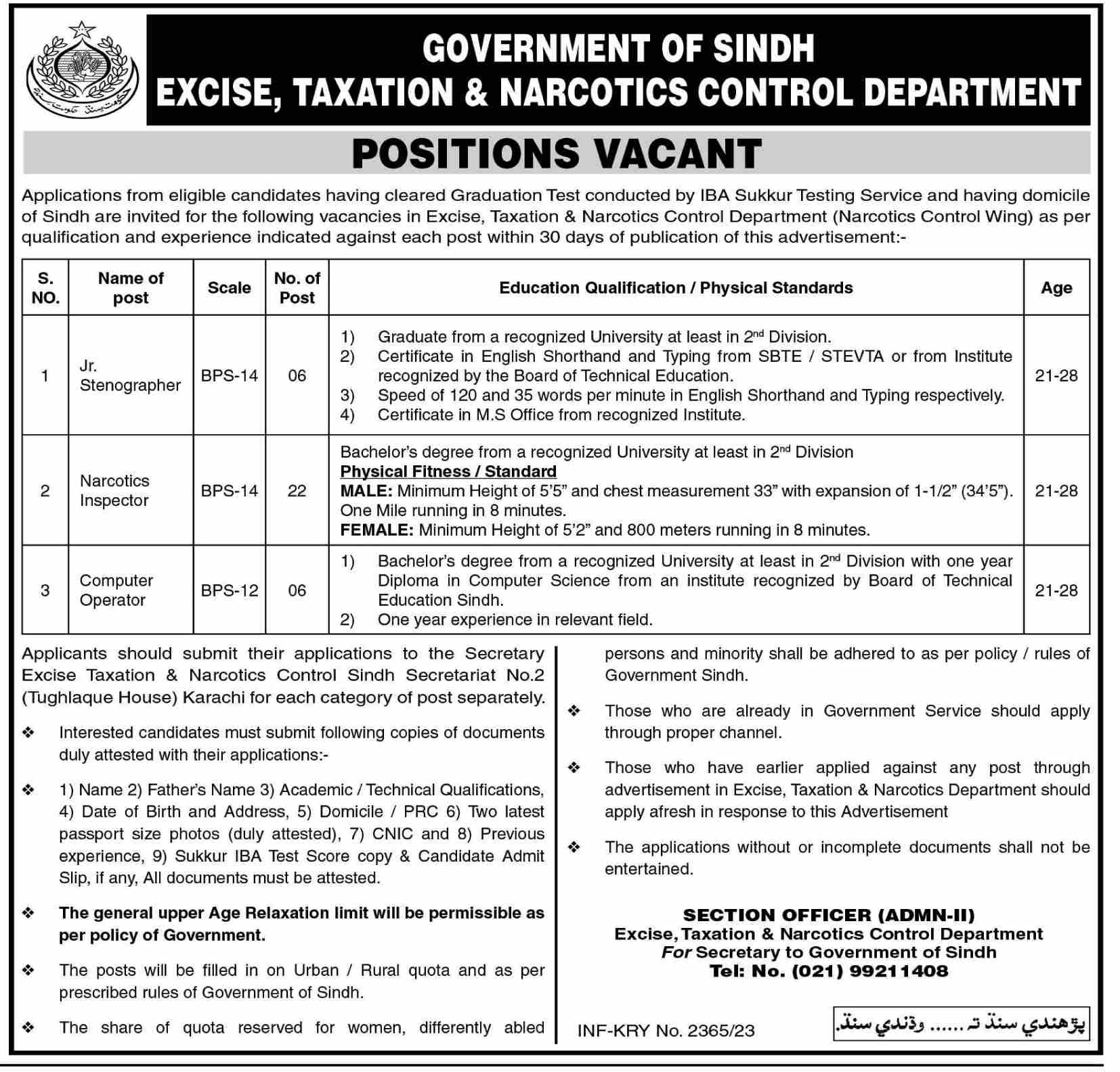latest Excise Taxation & Narcotics Control Department Jobs 2023