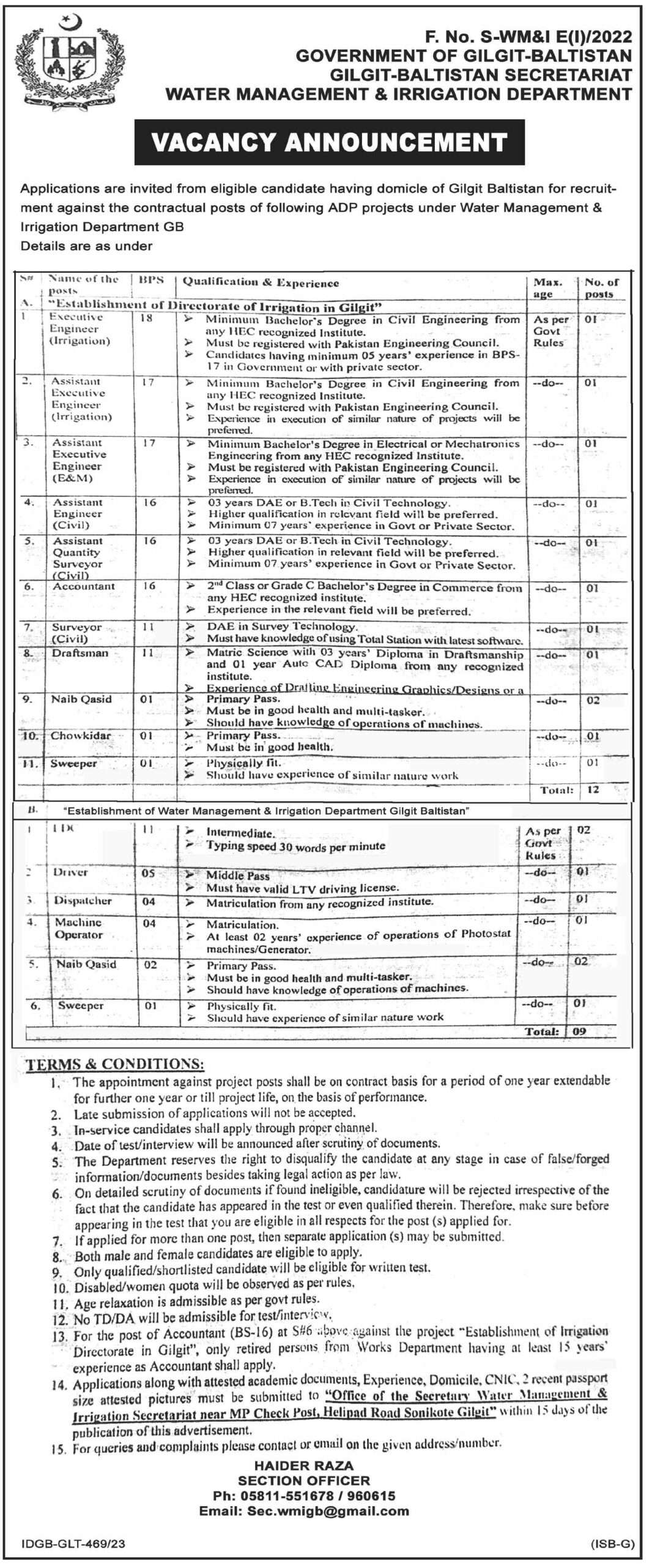 latest Water Management and Irrigation Department Jobs 2023