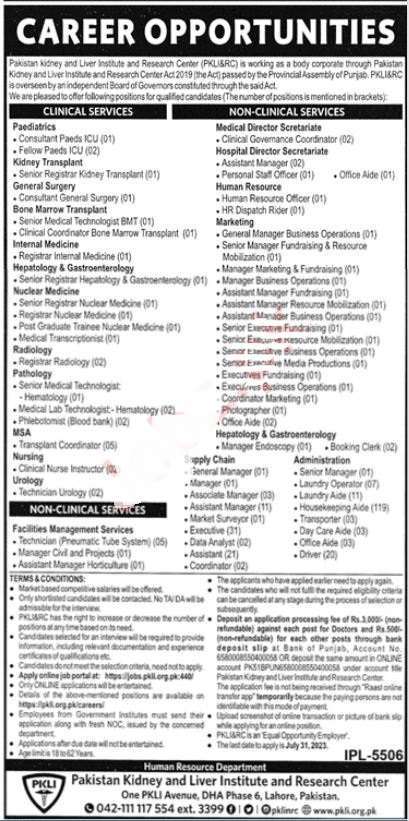 Pakistan Kidney And Liver Institute PKLI Jobs 