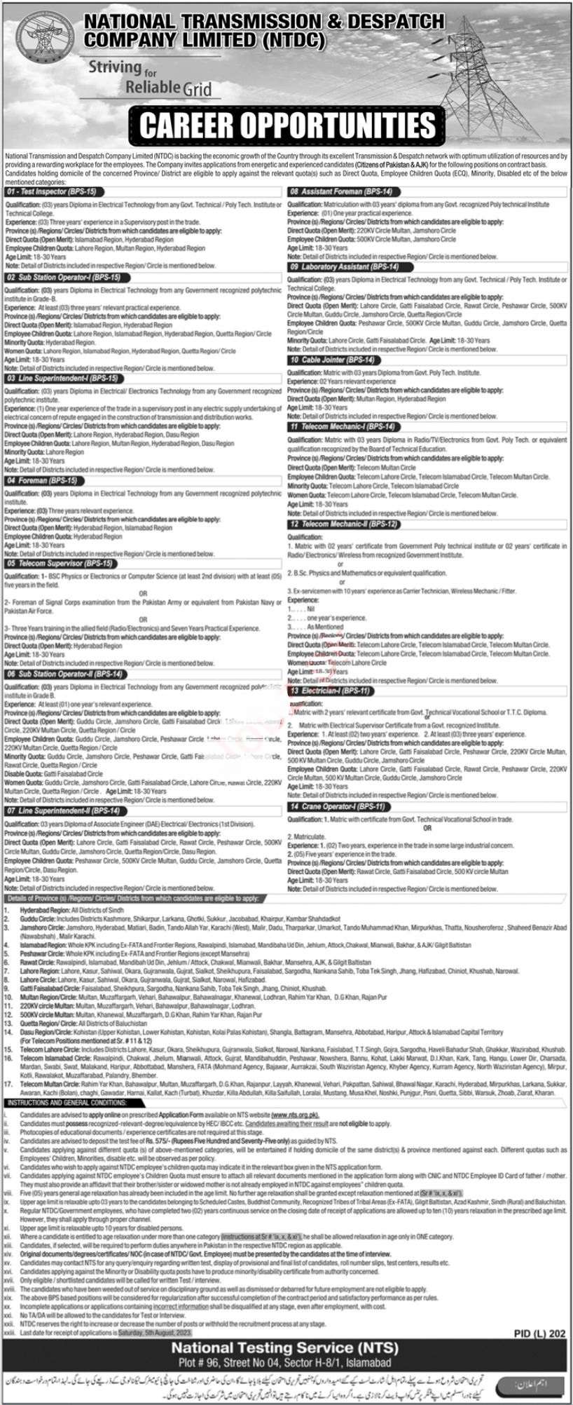 latest National Transmission and Despatch Company NTDC Jobs 2023