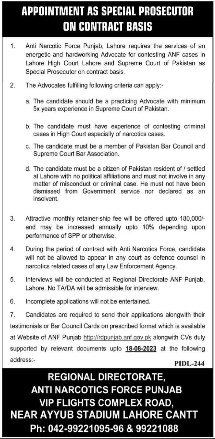 latest Anti Narcotics Force ANF Jobs 2023
