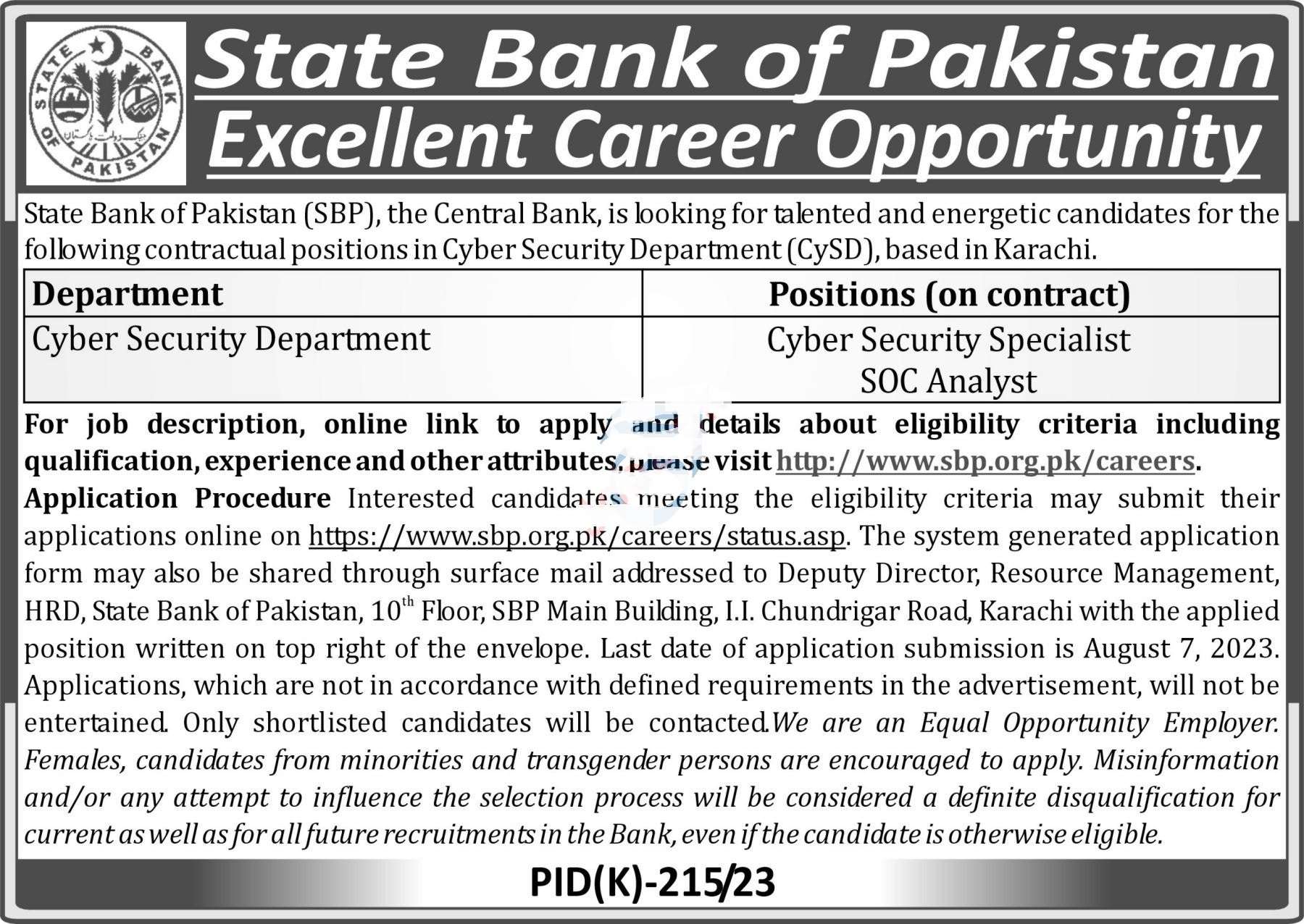 latest State Bank of Pakistan SBP Jobs 2023