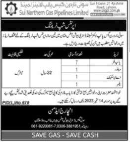 latest Sui Northern Gas Pipelines Limited SNGPL Jobs 2023