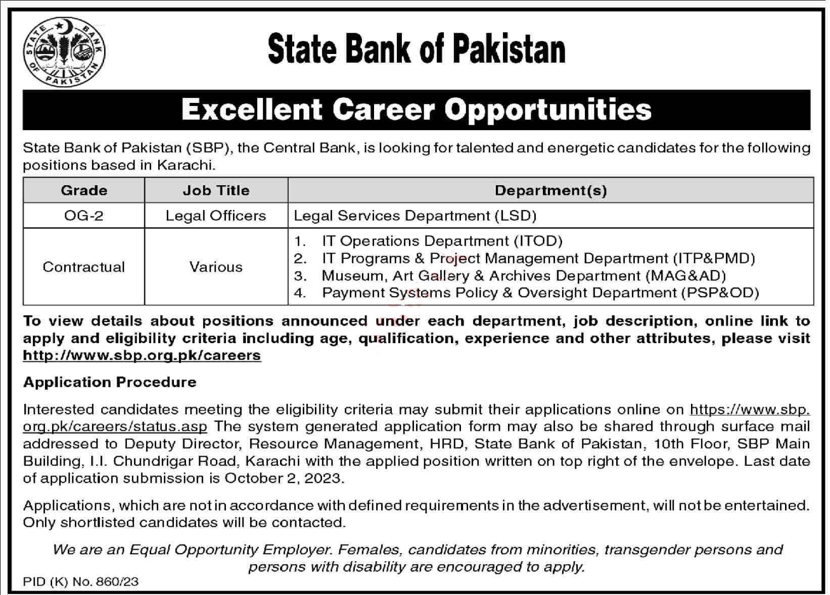 latest State Bank of Pakistan SBP Jobs 2023