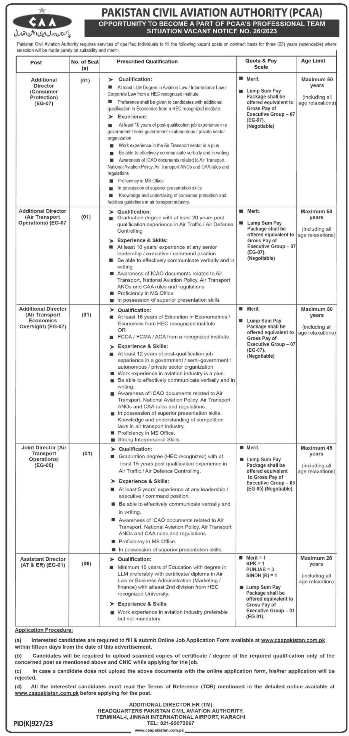 latest Pakistan Civil Aviation Authority CAA Jobs 2023