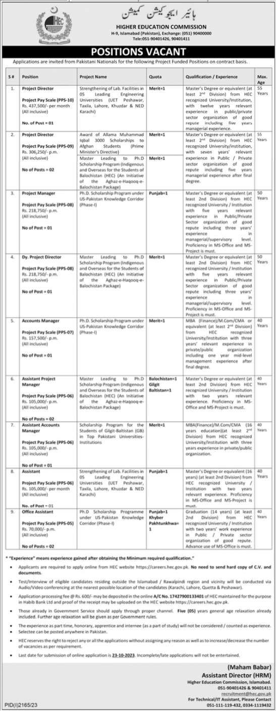 latest Higher Education Commission HEC Jobs 2023