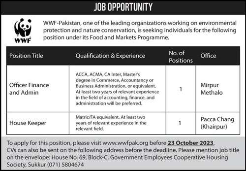 Latest WWF Pakistan Jobs | Jobs Available at WWF Pakistan 