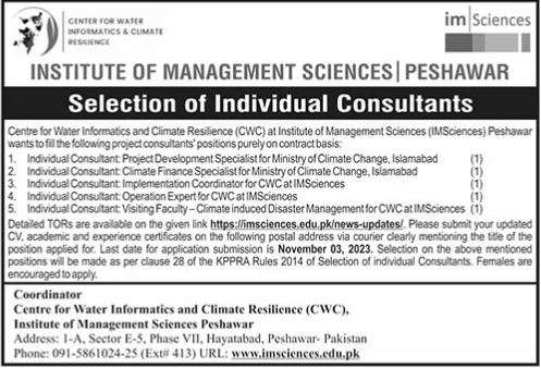 Latest IMS Jobs | Positions Vacant at Institute of Management Sciences 
