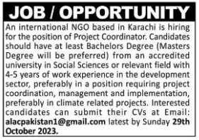 Job Opportunities at International NGO 
