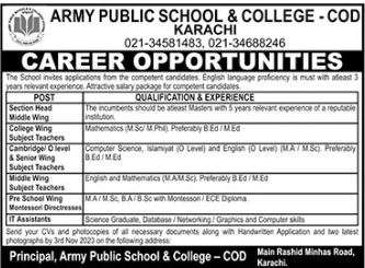 latest Army Public School & College APS&C Jobs 2023