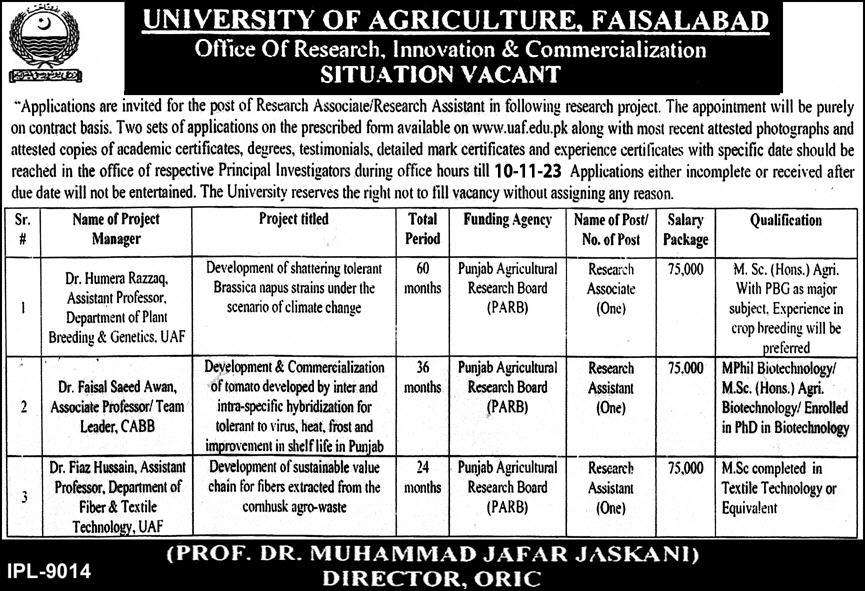 latest University of Agriculture UAF Jobs 