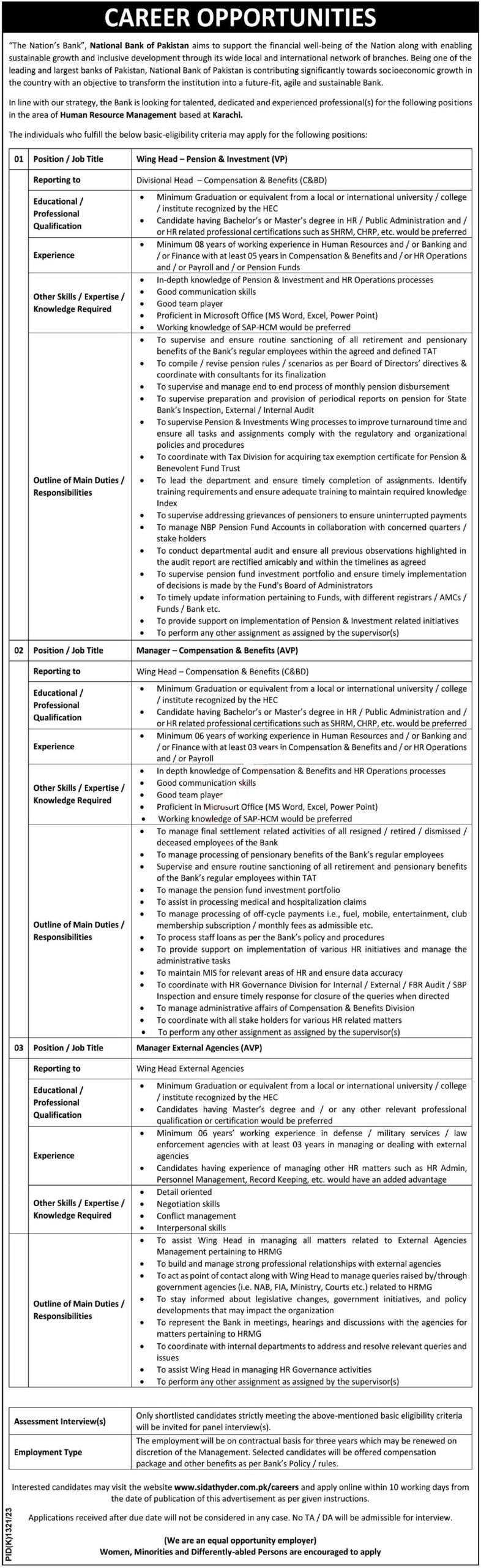 latest National Bank of Pakistan NBP Jobs 2023