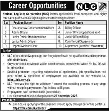Job Openings at NLC National Logistics Corporation 