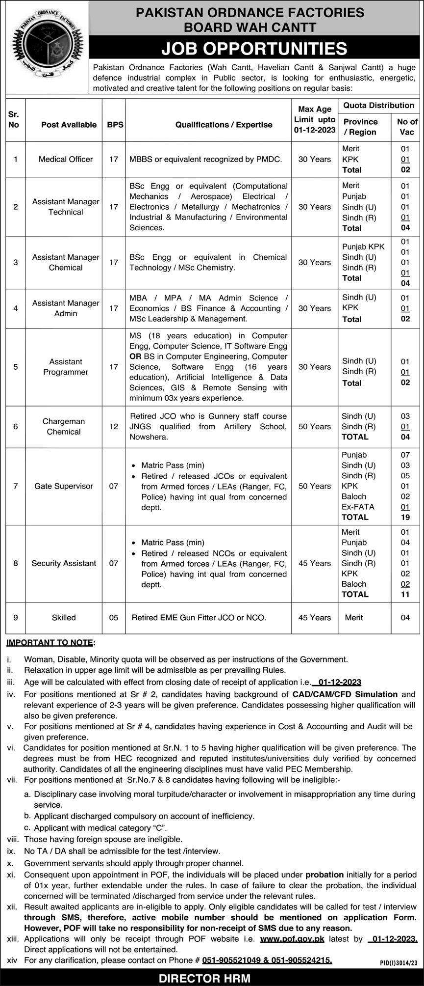  POF Jobs 2023 | Job Positions at Pakistan Ordnance Factories