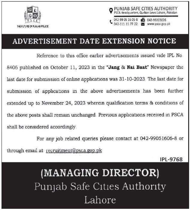 Job Positions at Punjab Safe Cities Authority