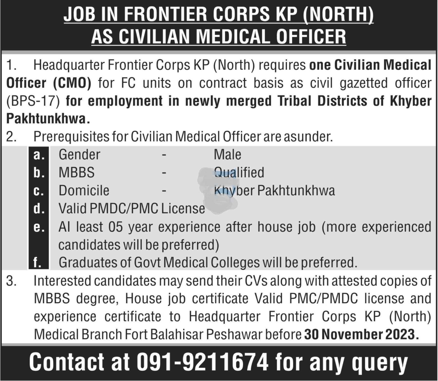 Job Openings at Frontier Core Khyber
