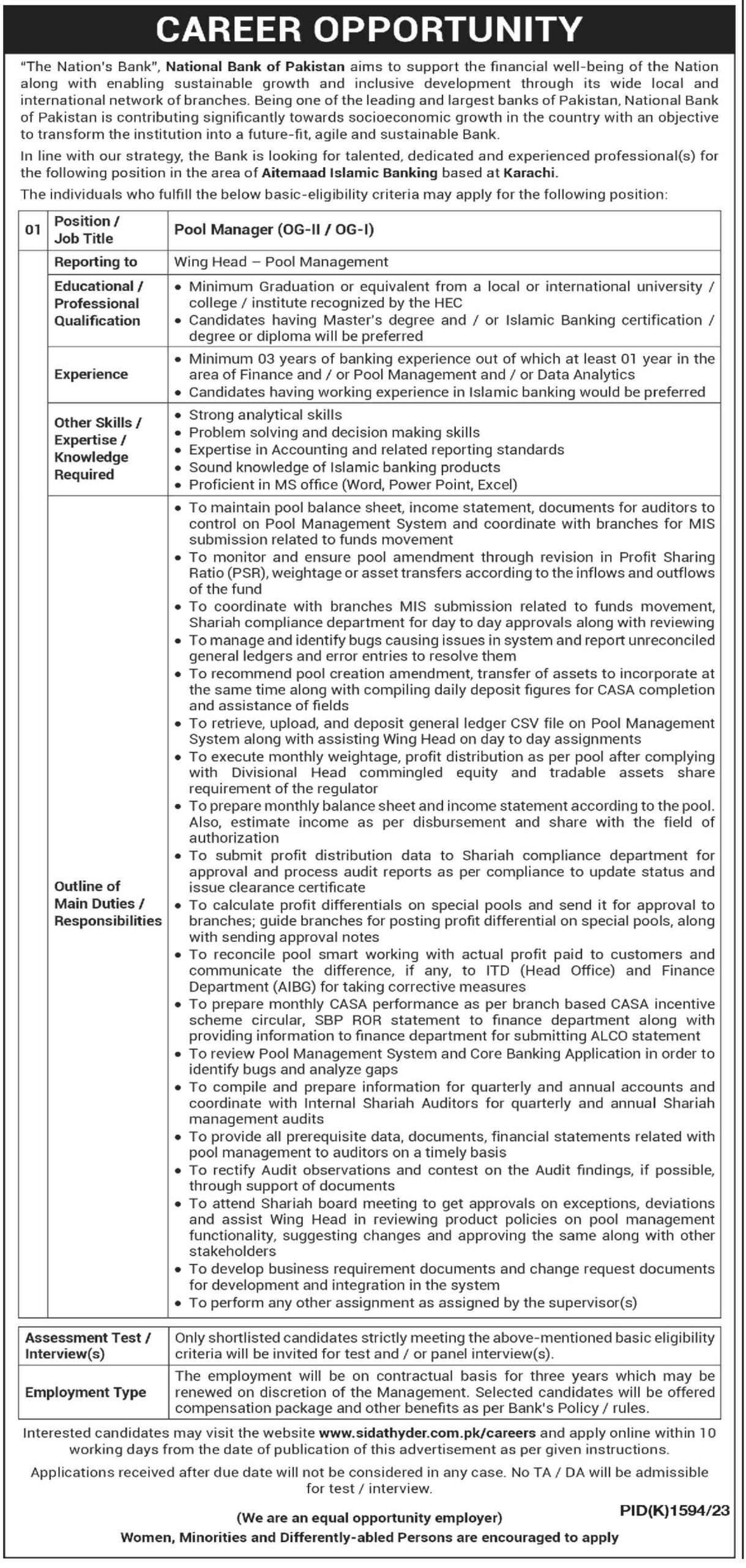 latest National Bank of Pakistan NBP Jobs 2023