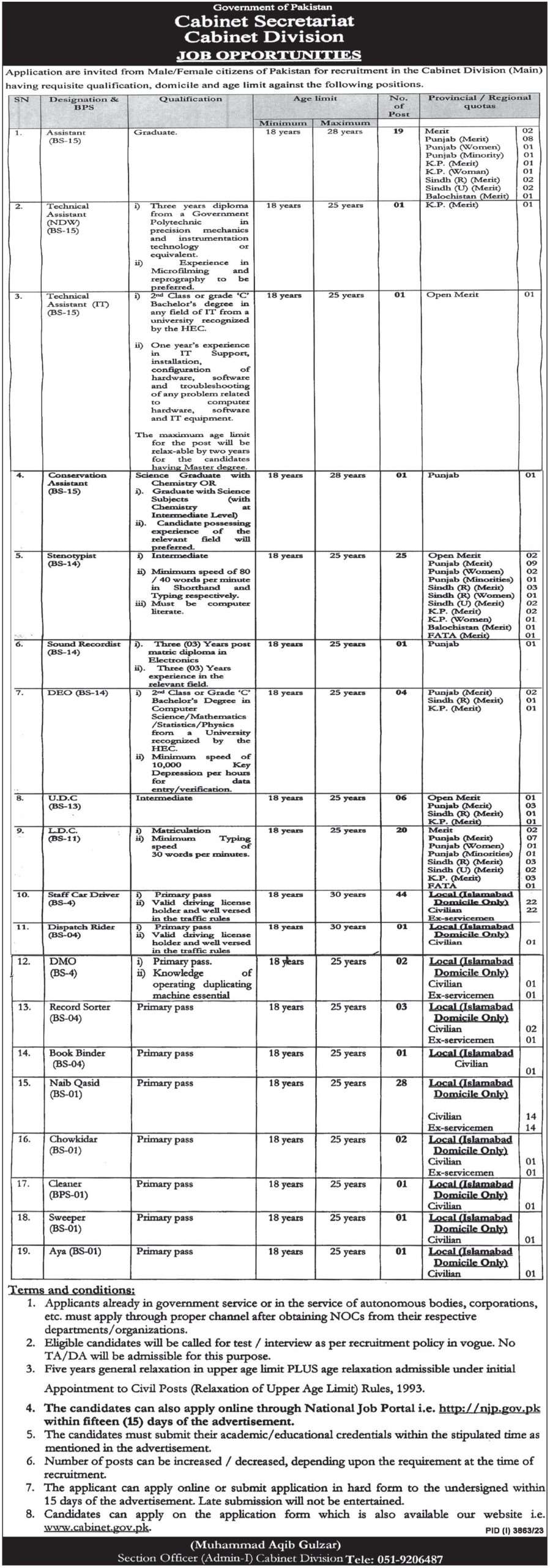 Job Opportunities at Cabinet Division