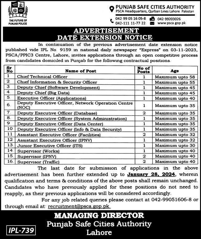 Job Opportunities at Punjab Safe Cities Authority PSCA