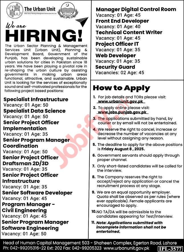 Urban Unit Lahore Careers 2025 – Planning & Development Board, Government of Punjab